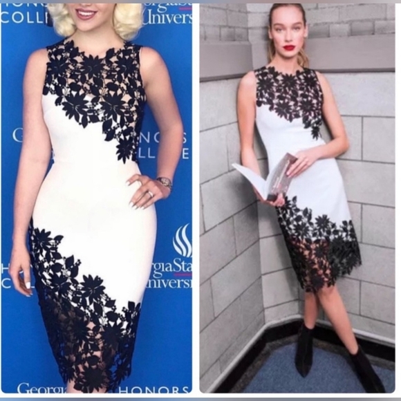 Alice + olivia margy white floral lace  sleevesless midi dress size 4 - Picture 2 of 11